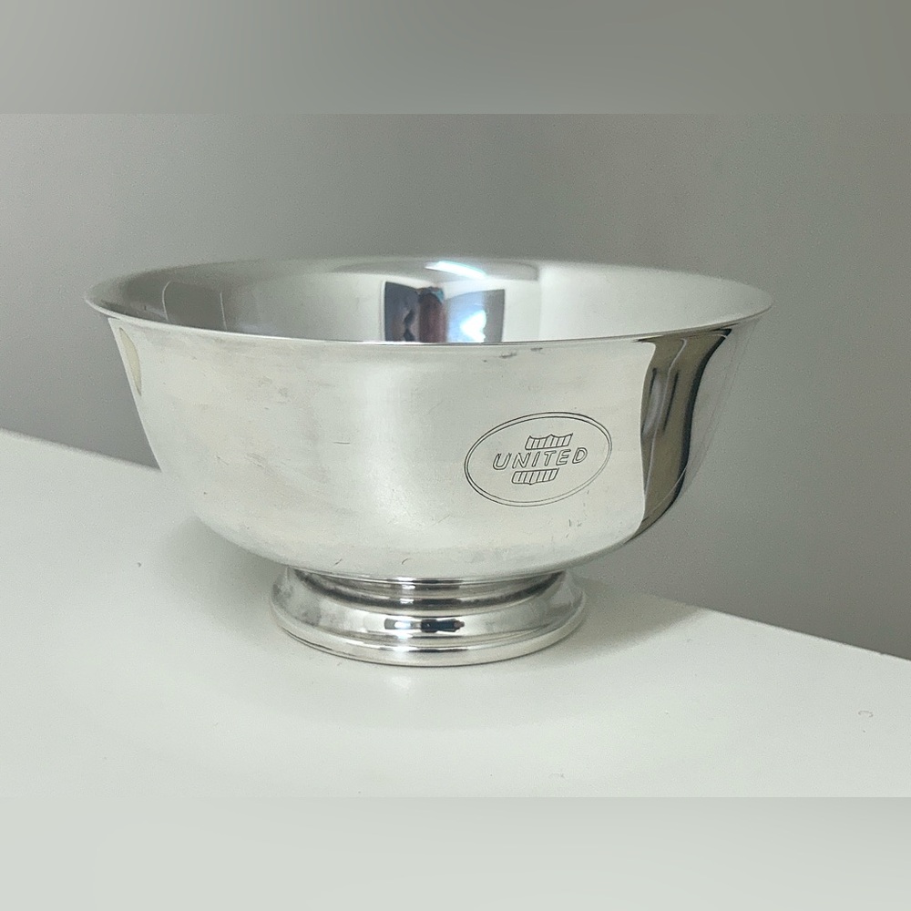 Mid Century Vintage Reed & Barton Engraved UNITED AIRLINES Silver Plated Bowl